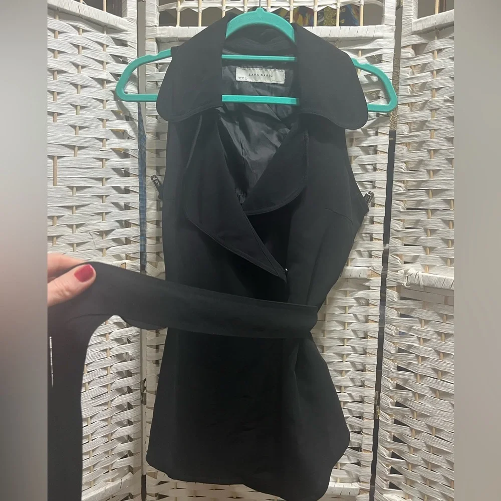ZARA Black Sleeveless, Wrap Tunic Top with Tie-Waist Small - Picture 8 of 11